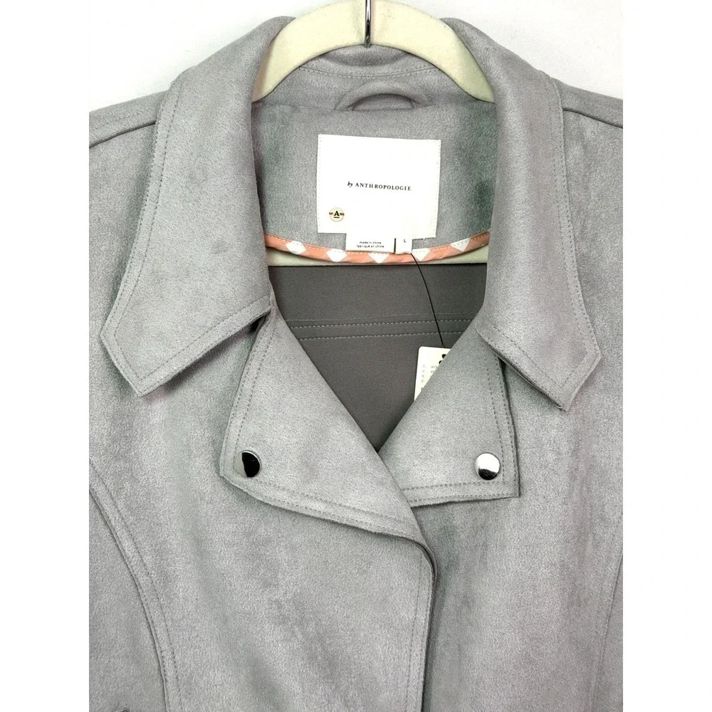 Anthropologie Womens‎ L Gray Faux Suede Moto Jacket Open Front NWT $150